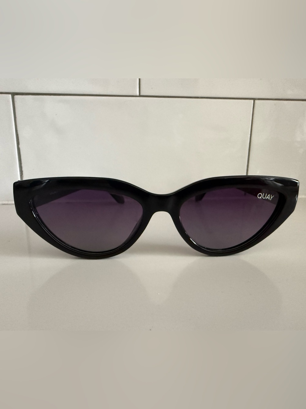 Quay Australia Black Cat-Eye Sunglasses with Purple Lenses